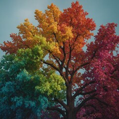 Fototapeta premium An abstract rainbow-colored tree, with leaves blending into gradients.