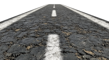 PNG Long stretch of cracked asphalt road with markings