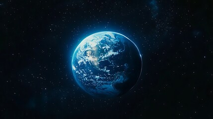 Fototapeta premium A blue glowing light shines down on the Earth