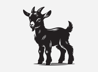 Adorable Baby Goat on Grass Background with Beautiful Green Landscape