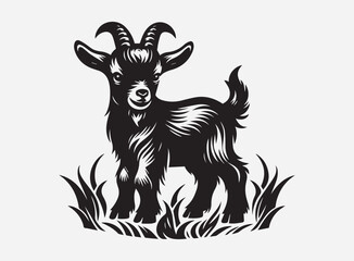 Adorable Baby Goat on Grass Background with Beautiful Green Landscape