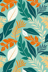 Fototapeta premium seamless of vibrant tropical leaves in teal and white