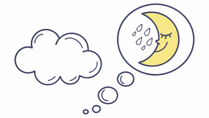 Whimsical Cloud Dreaming of a Crescent Moon and Raindrops Illustration