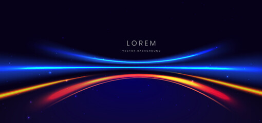 Obraz premium Abstract futuristic glowing neon blue lines. Hi speed motion moving concept on dark blue background.