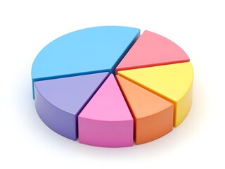 Obraz premium A 3D pie chart displaying the percentage of people diagnosed with cancer, divided into four sections with different colors: blue, purple, pink, and yellow, set against a white background.