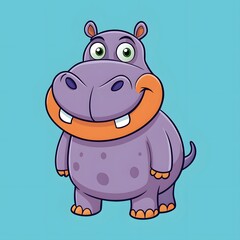 Fototapeta premium cartoon, animal, pig, illustration, hippo, pink, vector, cute, funny, smile, character, mammal, hippopotamus, baby, farm, drawing, fun, happy, piglet, comic, piggy, art, fat, wild, safari