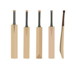 Cricket Bat Illustrations, Equipment Cricket Bat With Premium Vector.Cricket Bats Isolated Vector Set, Cricket Sports Elements. Cricket Game Parts