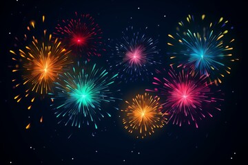 Fototapeta premium Bright and colorful fireworks exploding against a dark night sky creating a festive atmosphere