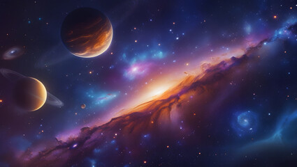 Two planets in vibrant nebula with stars; futuristic space exploration concept suitable for science fiction book cover or digital art