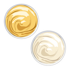 mayonnaise or sour cream in a round bowl, Creamy sauce.