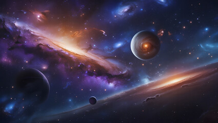 Obraz premium Two planets in vibrant nebula with stars; futuristic space exploration concept suitable for science fiction book cover or digital art