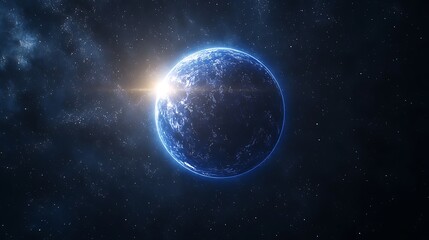 Obraz premium A blue planet Earth with the sun rising in space