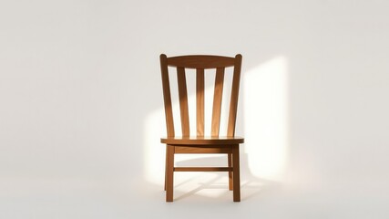 Fototapeta premium A minimalist wooden chair with a unique design featuring a half-shaded and half-lit area creates an intriguing visual effect, interior design, wooden chair, stylish furniture