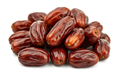 Obraz premium Many dark brown dates with a white background for food magazines, recipe websites, social media posts, and cooking blogs