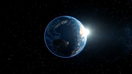 Fototapeta premium A blue planet Earth with the sun rising in space