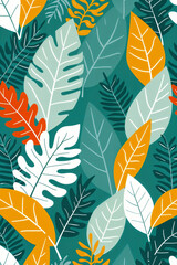 vibrant of stylized teal and white leaves