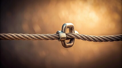 Close-up of a metallic fastener securing a braided wire cable