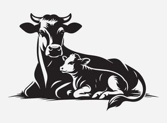 Sitting Cow Silhouette Vector with Heart for Design Projects