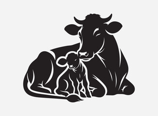Sitting Cow Silhouette Vector with Heart for Design Projects