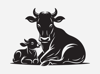 Sitting Cow Silhouette Vector with Heart for Design Projects