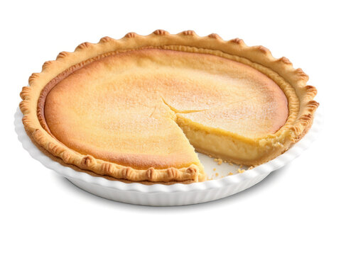 Chess Pie Gooey chess pie with crunchy top, vanilla bean specks, transparent background.