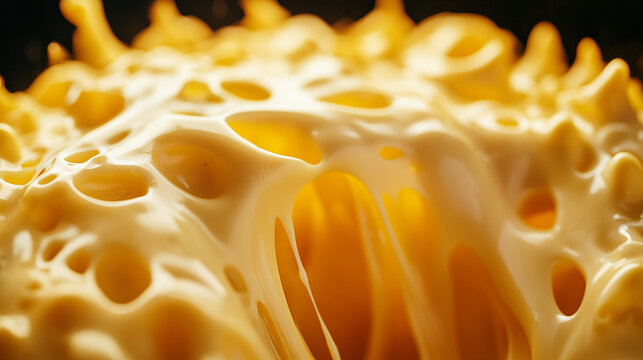 Hot stretchy cheese pulling apart close-up