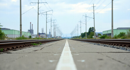 Fototapeta premium endless railroad tracks receding into the distance