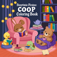 cute coloring book cover, cover, cute kids illustration, cartoon cover, cartoon illustration, kawaii coloring, easy and bold, kawaii cover, cozy, cozy cover, fuzzy, hygge, coloring pages, adult colori