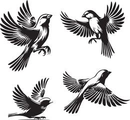 vector set of canary sitting poses, black and white canary silhouette, canary sitting silhouette illustration, bird silhouette black and white, minimalist canary vector art