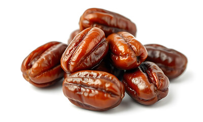 Many dark brown dates with a white background for food magazines, recipe websites, social media posts, and cooking blogs