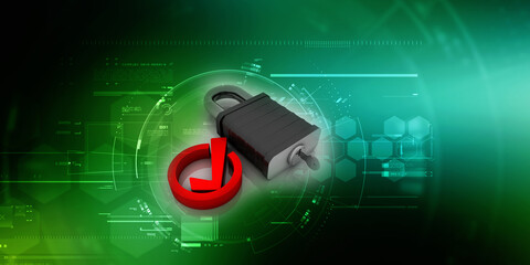 3d illustration Checkbox Tick protection lock