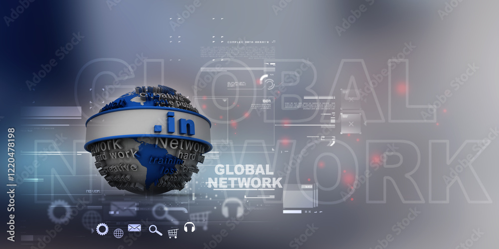 Poster 3d rendering globe with dot in