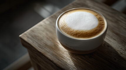 Close-Up of Freshly Brewed Coffee with Rich Crema on Minimalist Wooden Table