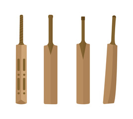 Cricket Bats Illustration Clip Art Isolated Vector Big Collection, Sport Cricket Bat Equipment Colorful Icon on White Background