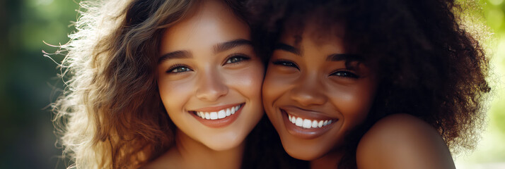 Group of diverse multiracial and multi ethnic female woman smiling. International Women's day banner
