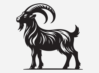 Black Color Goat Silhouette Vector for Design Projects - High Quality