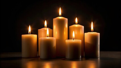 Illuminated Cylindrical Candles Arranged in a Dark Setting