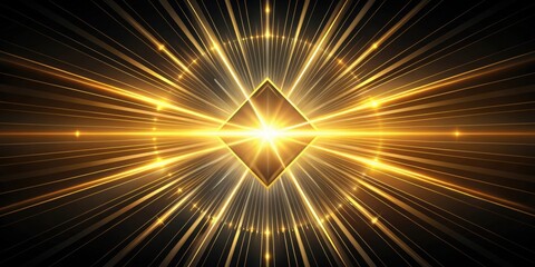 Abstract Golden Light Rays Converging on a Central Diamond Shape
