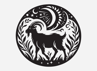Black Color Goat Silhouette Vector for Design Projects - High Quality
