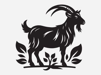 Black Color Goat Silhouette Vector for Design Projects - High Quality