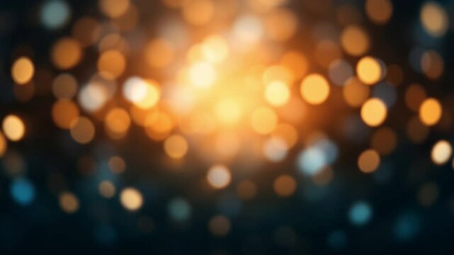 Defocused golden light orbs sparkling and glowing in a festive and abstract background.