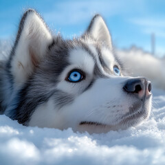  siberian husky digging snow