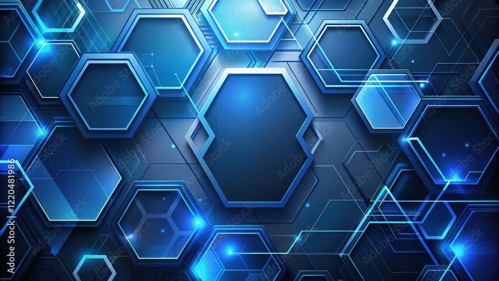 Wall mural abstract blue hexagonal technology background design with glowing lines