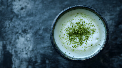 A smooth and creamy Matcha Latte with oat milk, lightly sweetened, topped with a delicate foam and a few green matcha sprinkles for a clean and modern look.