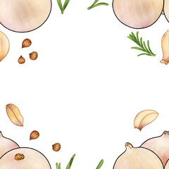 Garlic white onion pattern watercolor illustration on white background