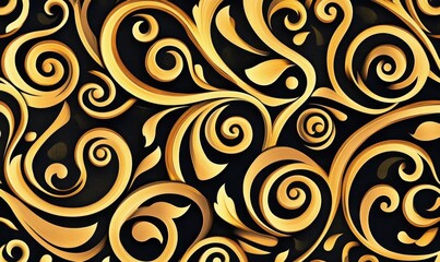 Golden Art Deco Pattern with Geometric Shapes and Swirls, Luxurious Gatsby-Inspired Vintage Design, Linear Retro Ornament, Black and Gold Abstract Background for Elegant Graphic and Decorative Arts