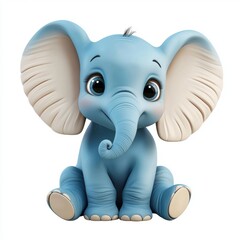 3D icon cartoon baby elephant with big floppy ears isolated on a white background