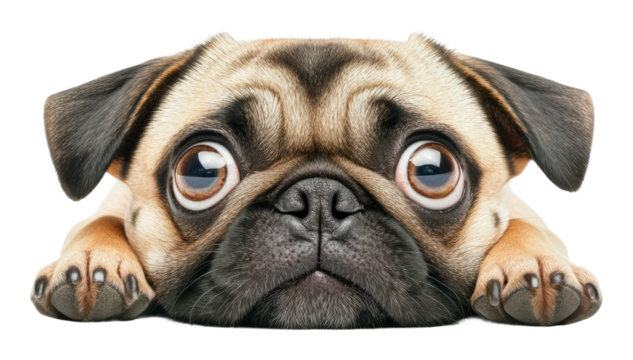 PNG Cute pug looking curiously with big eyes