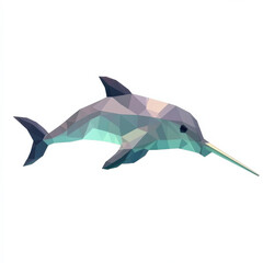 Fototapeta premium Geometric Dolphin, Low Poly Aquatic Animal.