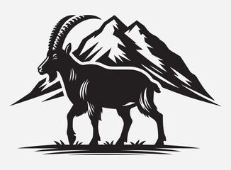 Mountain Goat Black Silhouette Vector for Wildlife Design, Clipart, and Illustration